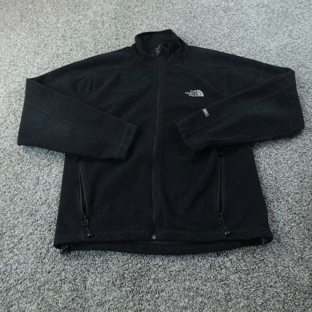 North Face Jacket Mens M Black Windwall Full Zip Waffle Grid Fleece‎ Coat Hiking